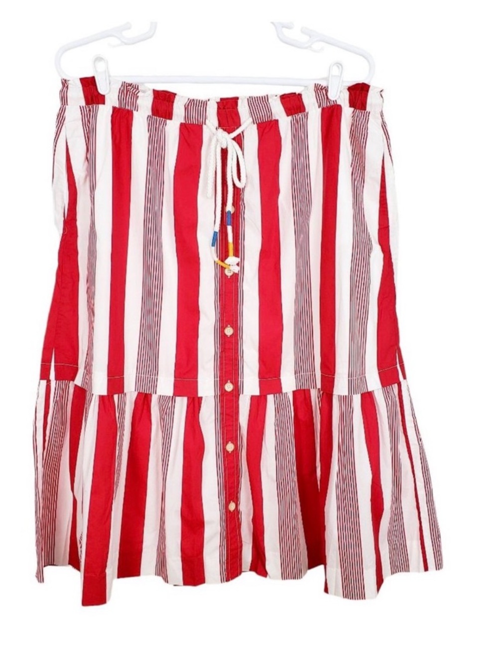 J.CREW Red Striped Cotton Button Front Elastic Waist A-Line Skirt XXL NEW